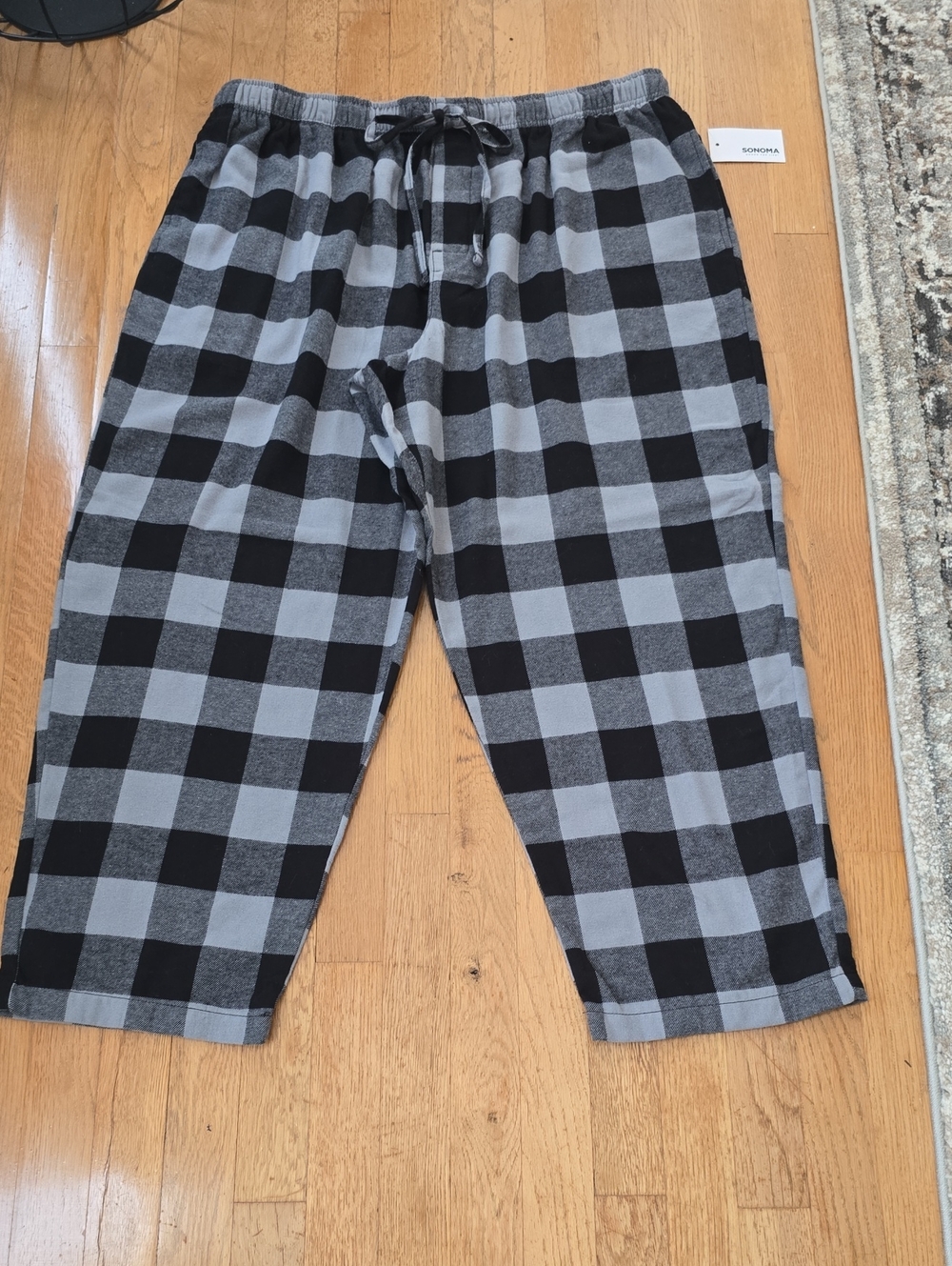 SONOMA BRAND MEN'S BLACK AND GRAY PLAID FLANNEL PAJAMA BOTTOMS PANTS SIZE 2XB